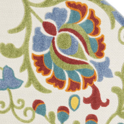 8' Ivory Green Red And Yellow Round Floral Indoor Outdoor Area Rug HomeRoots