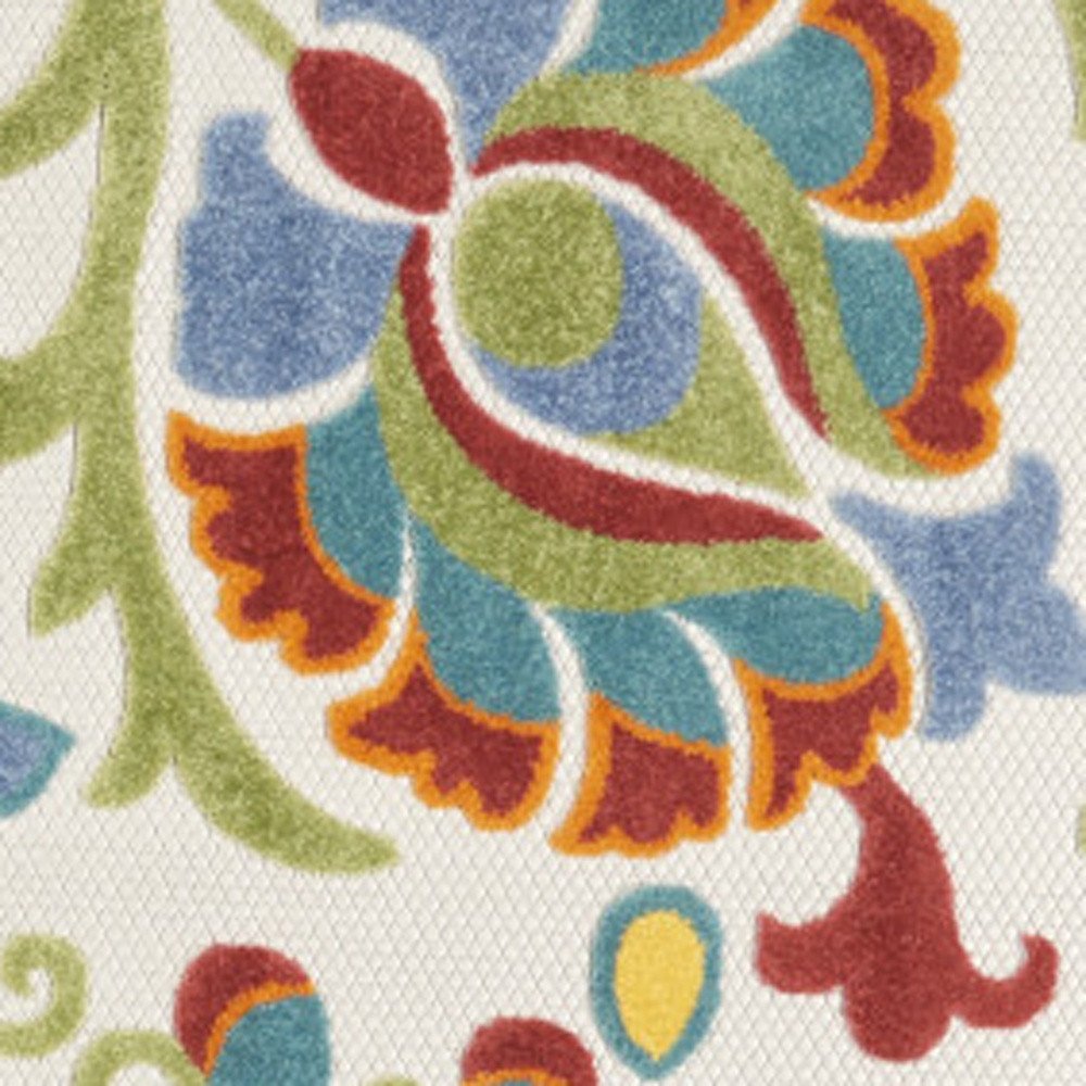 8' Ivory Green Red And Yellow Round Floral Indoor Outdoor Area Rug HomeRoots