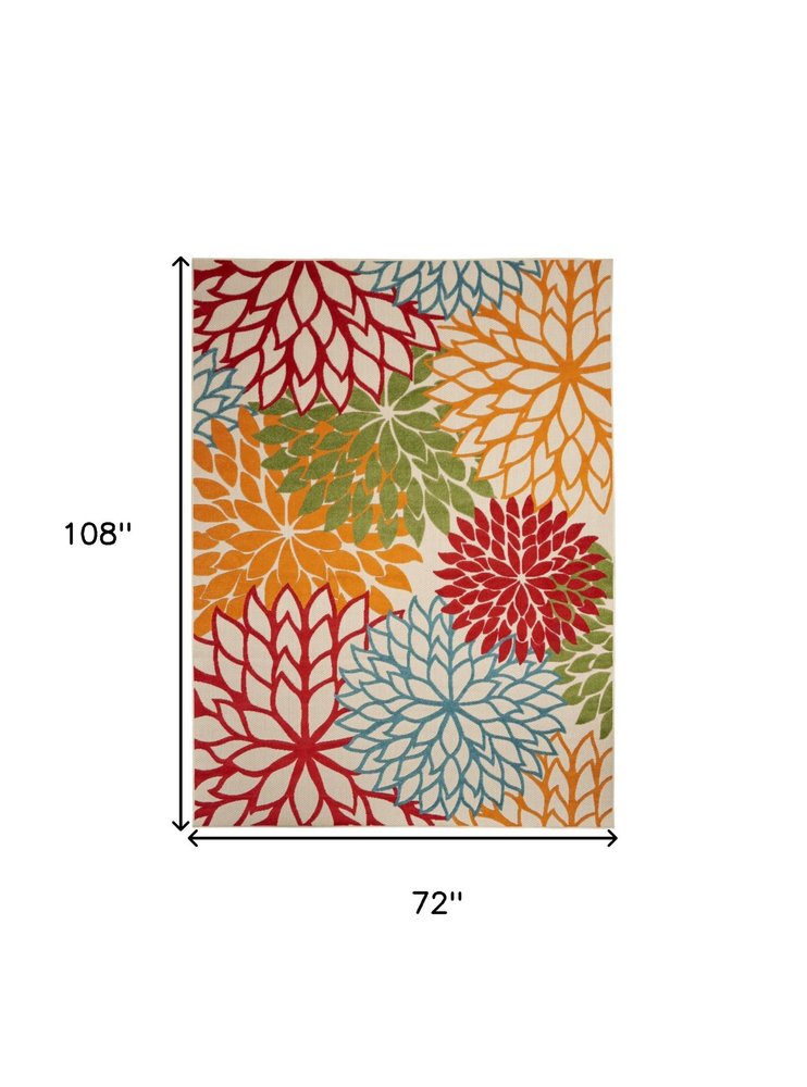 6' X 9' Ivory Yellow Orange Green And Blue Floral Indoor Outdoor Area Rug — view 1