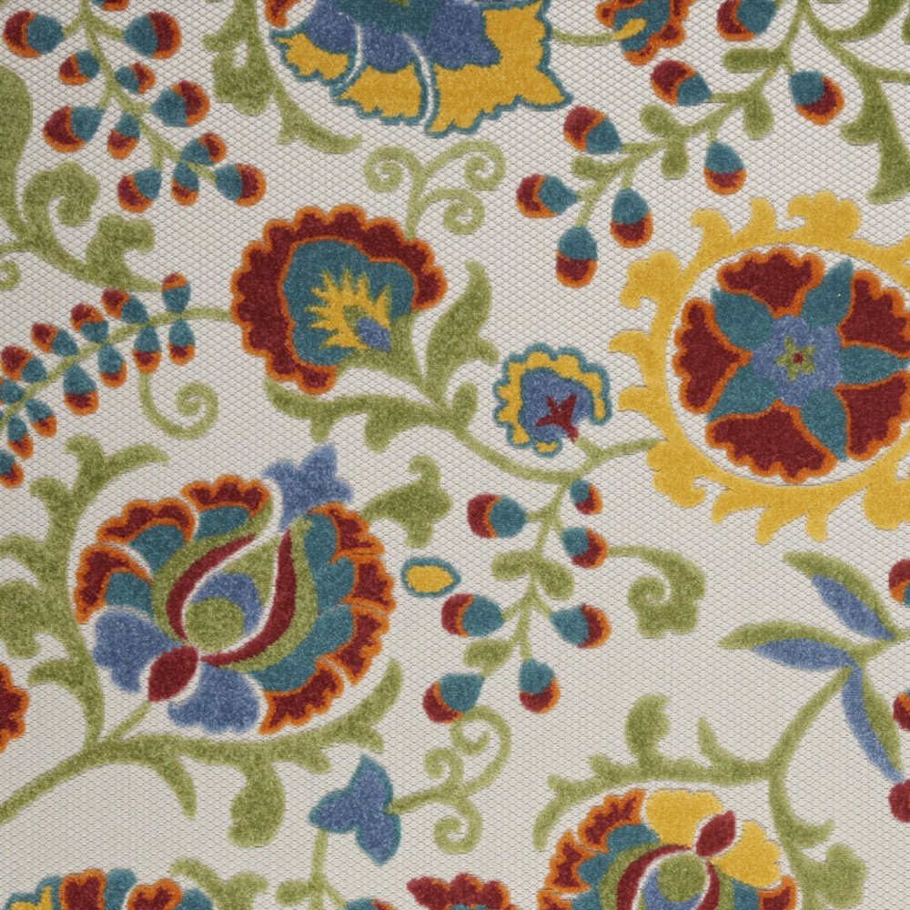 6' X 9' Ivory Green Red And Yellow Floral Indoor Outdoor Area Rug HomeRoots