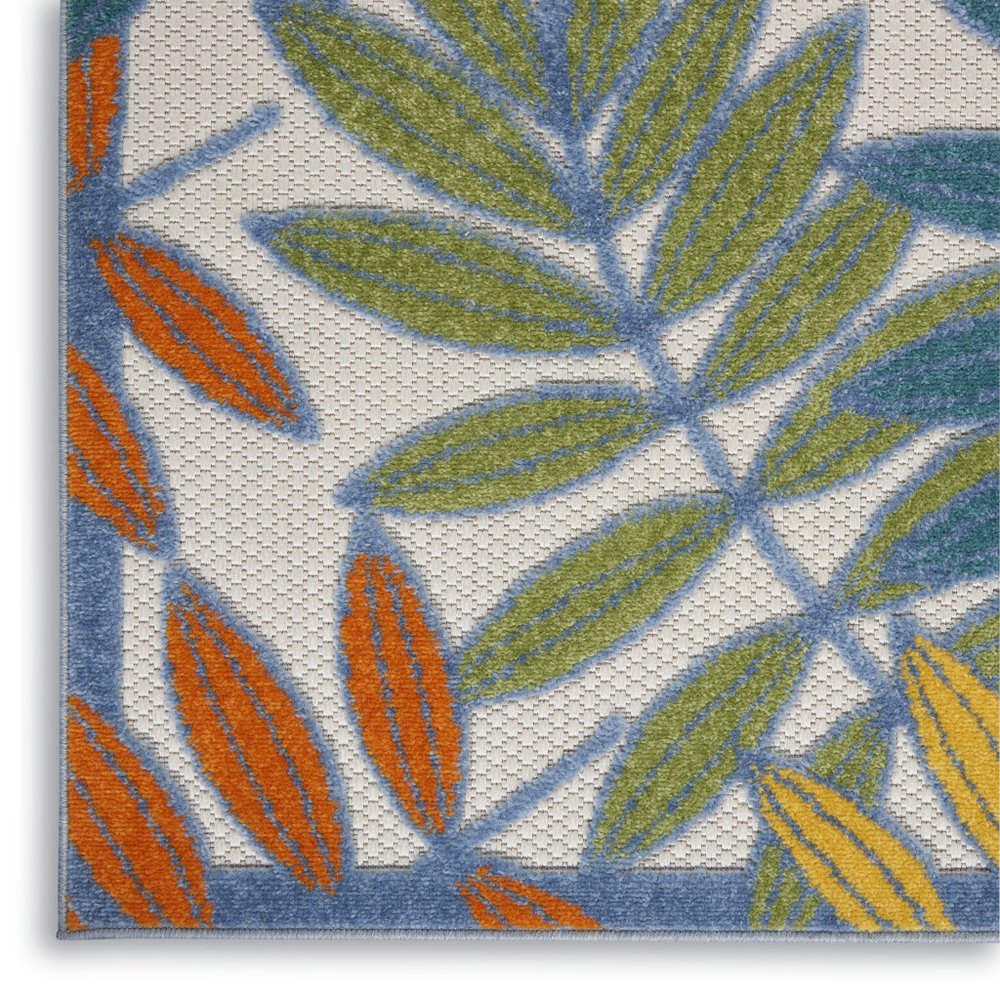 6' X 9' Ivory Blue Orange And Green Botanical Leaves Indoor Outdoor Area Rug — view 6