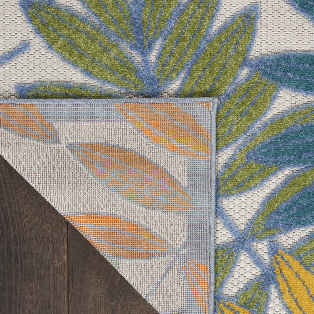 6' X 9' Ivory Blue Orange And Green Botanical Leaves Indoor Outdoor Area Rug — view 9