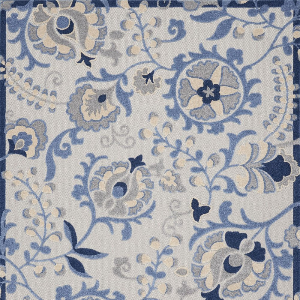 7' X 10' Blue Gray And Navy Blue Floral Indoor Outdoor Area Rug — view 3