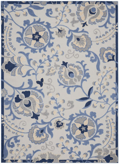 7' X 10' Blue Gray And Navy Blue Floral Indoor Outdoor Area Rug HomeRoots