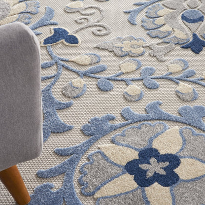 7' X 10' Blue Gray And Navy Blue Floral Indoor Outdoor Area Rug HomeRoots