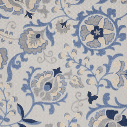 7' X 10' Blue Gray And Navy Blue Floral Indoor Outdoor Area Rug HomeRoots
