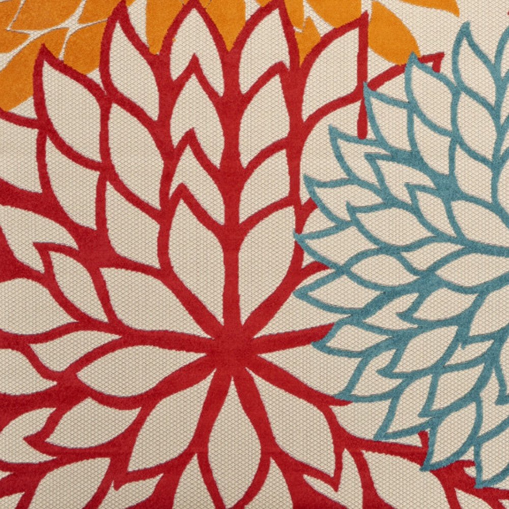 7' X 10' Ivory Green Blue Orange And Red Floral Indoor Outdoor Area Rug — view 3
