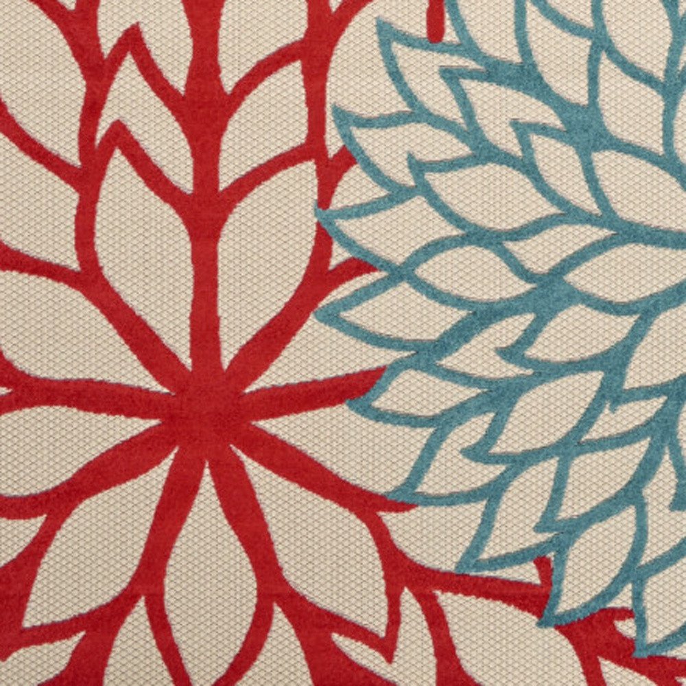 7' X 10' Ivory Green Blue Orange And Red Floral Indoor Outdoor Area Rug