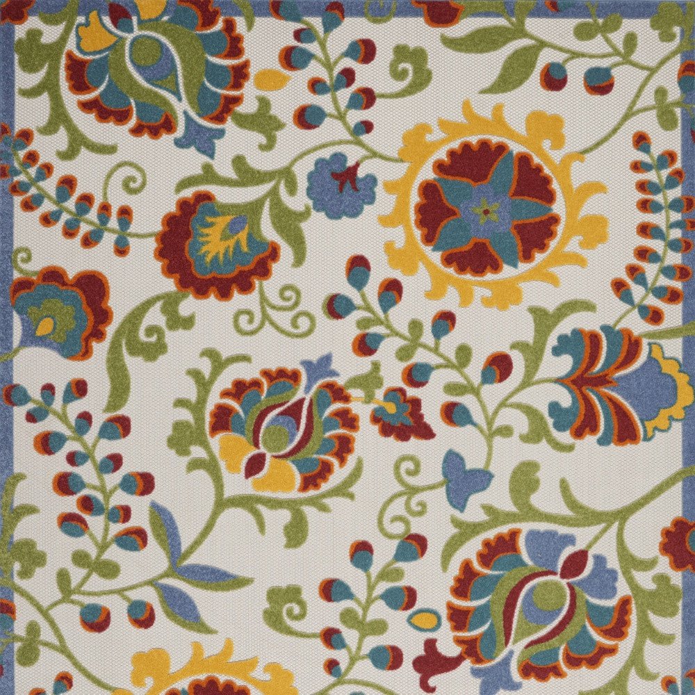 7' X 10' Ivory Green Red And Yellow Floral Indoor Outdoor Area Rug — view 3