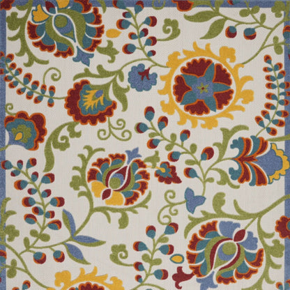 7' X 10' Ivory Green Red And Yellow Floral Indoor Outdoor Area Rug HomeRoots