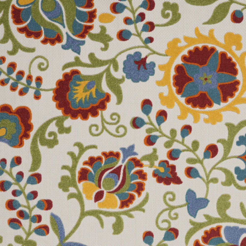 7' X 10' Ivory Green Red And Yellow Floral Indoor Outdoor Area Rug — view 2