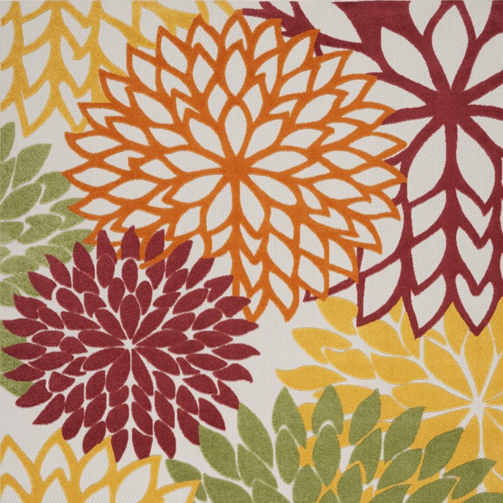 7' X 10' Red Ivory Yellow And Orange Floral Indoor Outdoor Area Rug — view 3