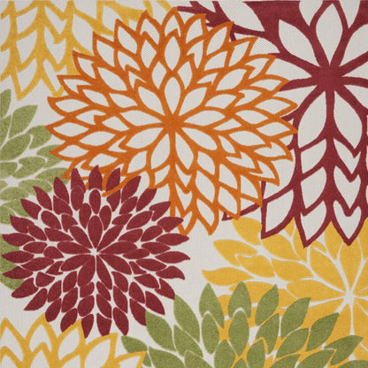 7' X 10' Red Ivory Yellow And Orange Floral Indoor Outdoor Area Rug HomeRoots