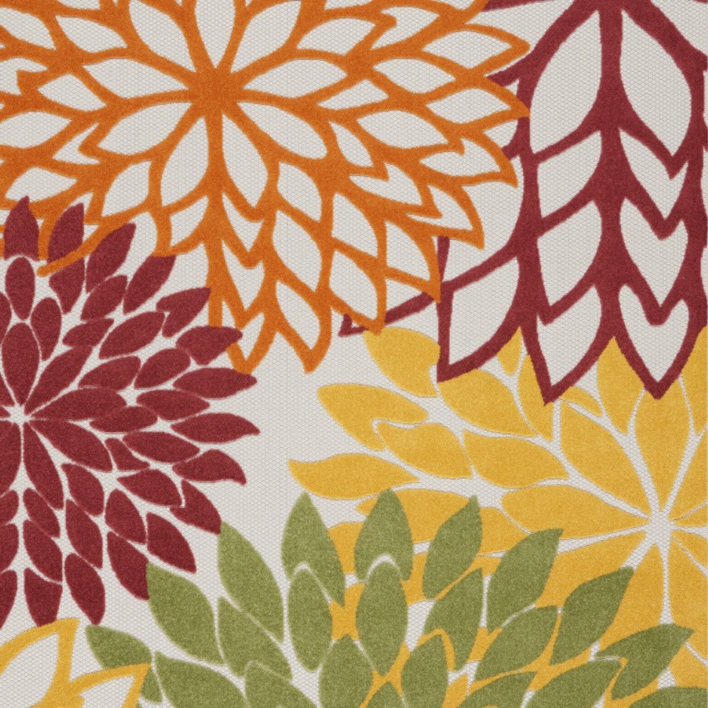 7' X 10' Red Ivory Yellow And Orange Floral Indoor Outdoor Area Rug — view 2