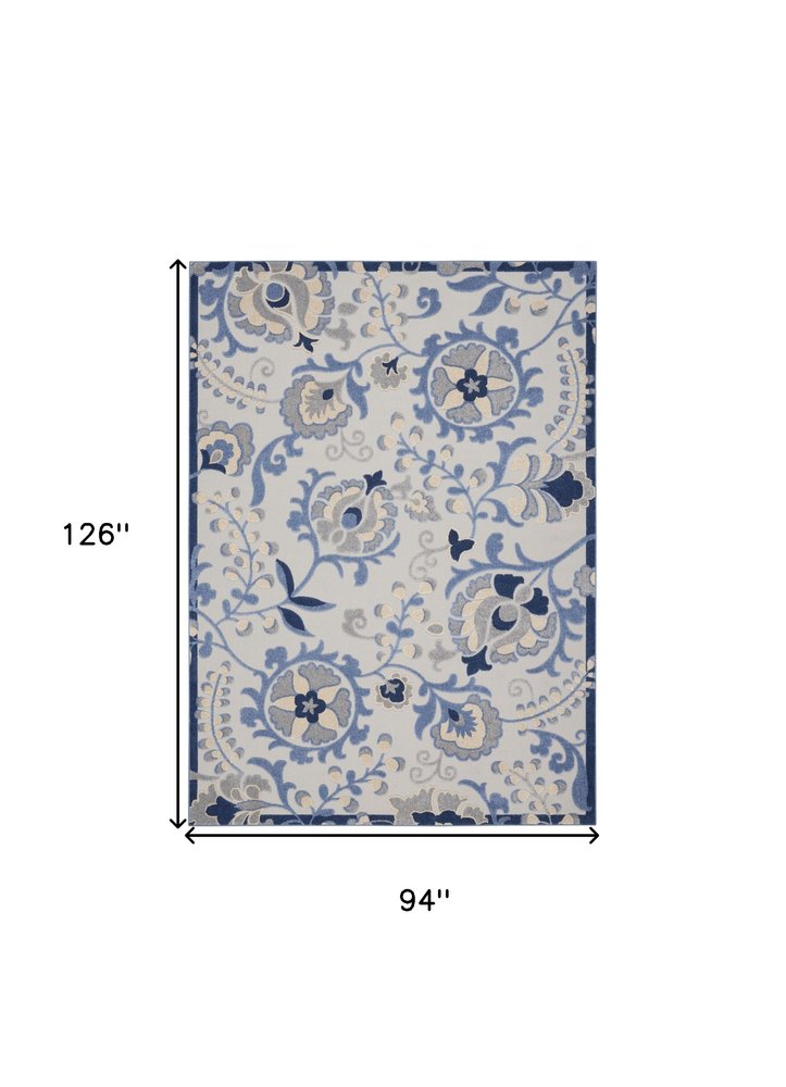 8' X 11' Blue And Gray Floral Indoor Outdoor Area Rug — view 1