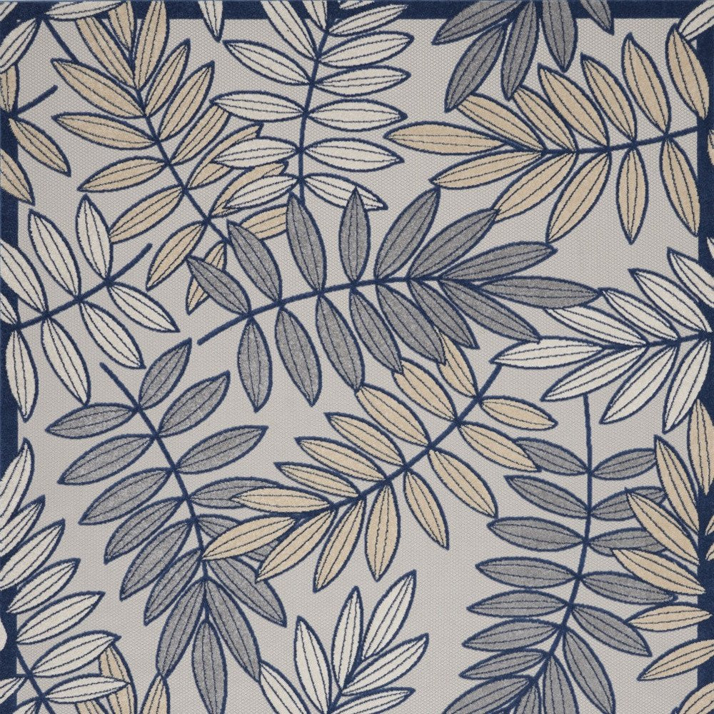5' X 8' Navy Blue And Ivory Botanical Leaves Indoor Outdoor Area Rug HomeRoots