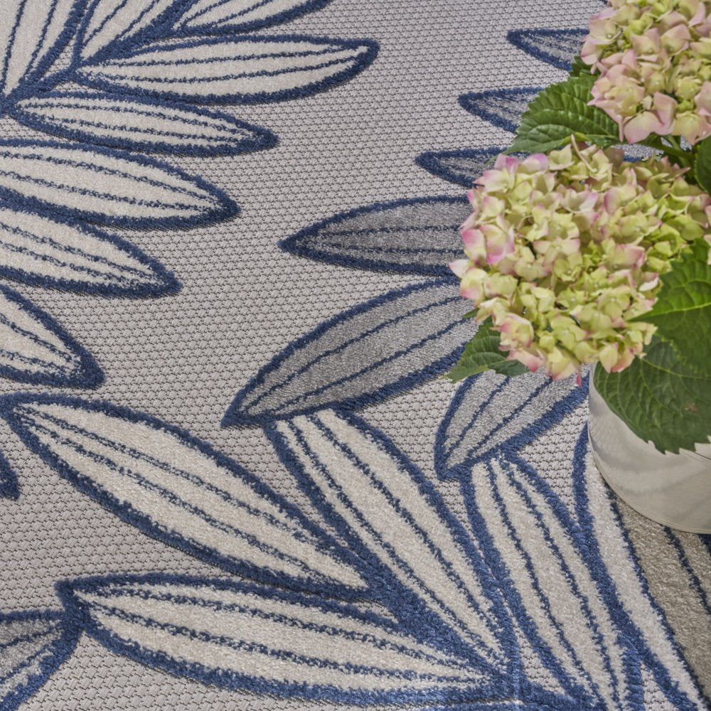 5' X 8' Navy Blue And Ivory Botanical Leaves Indoor Outdoor Area Rug — view 19