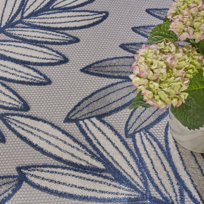 5' X 8' Navy Blue And Ivory Botanical Leaves Indoor Outdoor Area Rug HomeRoots