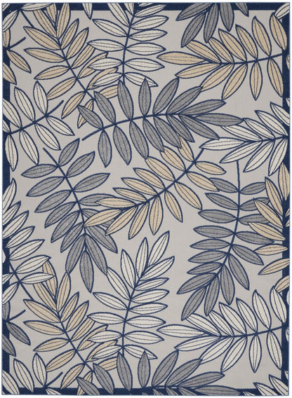 5' X 8' Navy Blue And Ivory Botanical Leaves Indoor Outdoor Area Rug HomeRoots