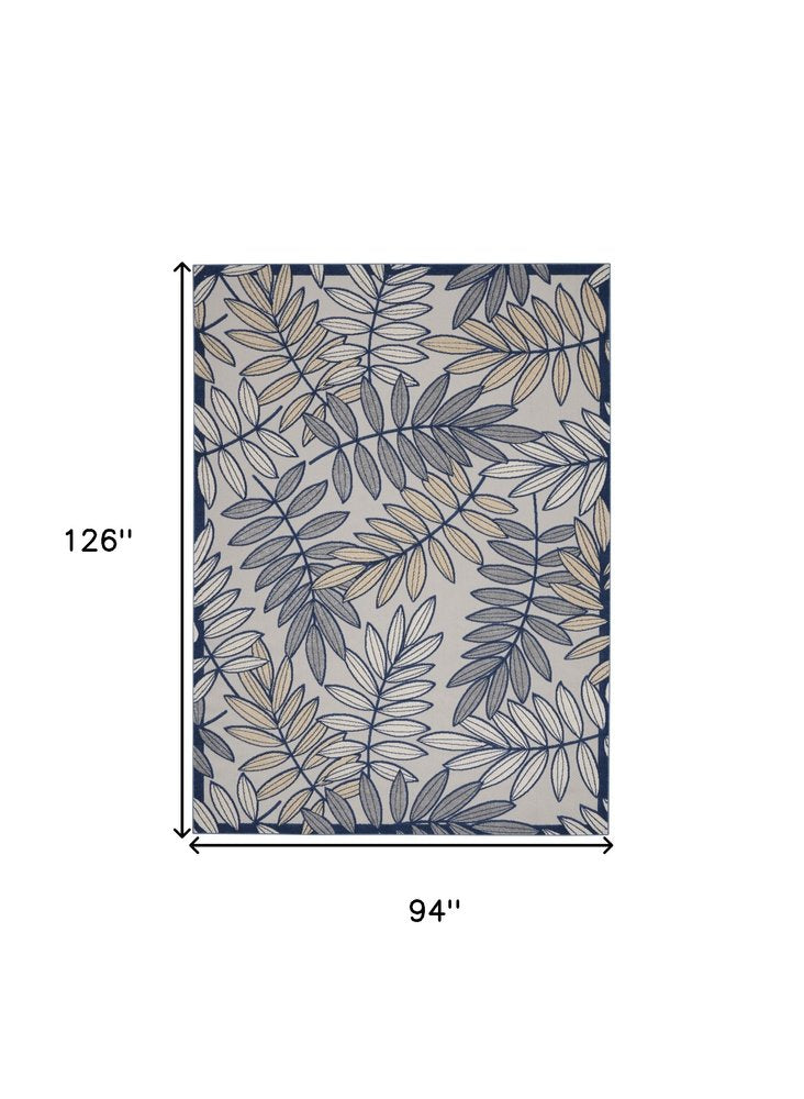 5' X 8' Navy Blue And Ivory Botanical Leaves Indoor Outdoor Area Rug — view 22