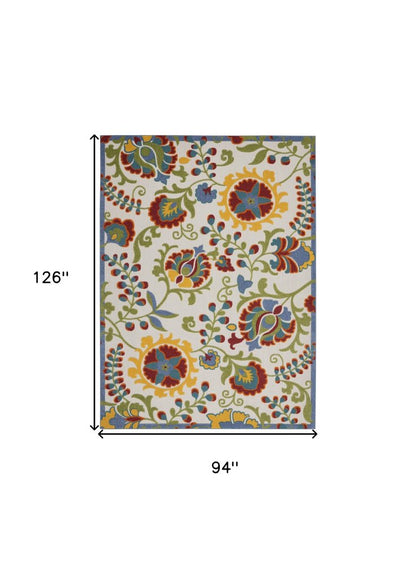 8' X 11' Green Red Ivory And Yellow Floral Indoor Outdoor Area Rug HomeRoots