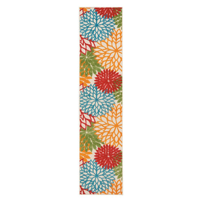 12' Ivory Green Blue Red And Orange Floral Indoor Outdoor Runner Rug