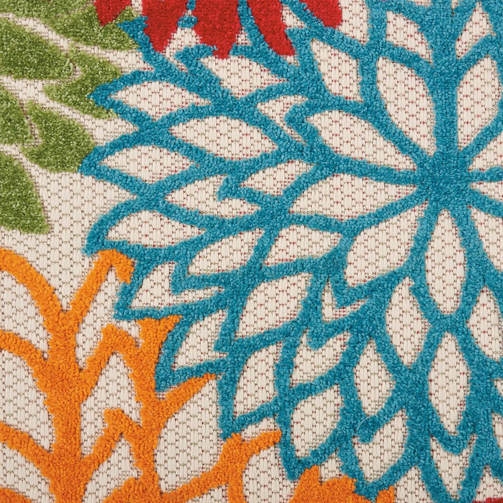 12' Ivory Green Blue Red And Orange Floral Indoor Outdoor Runner Rug — view 4