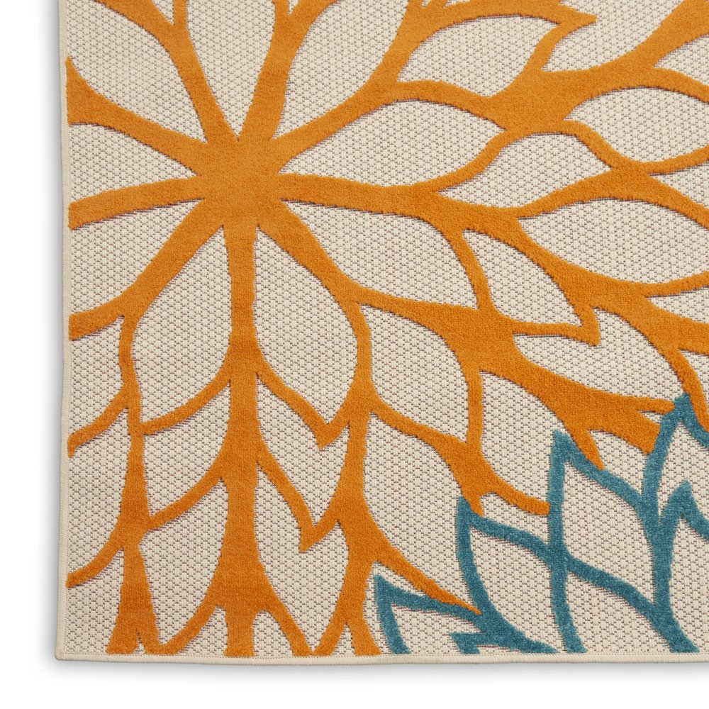 12' Ivory Green Blue Red And Orange Floral Indoor Outdoor Runner Rug — view 6