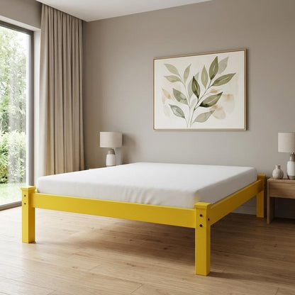 Canary Yellow Solid Wood Full Bed Frame