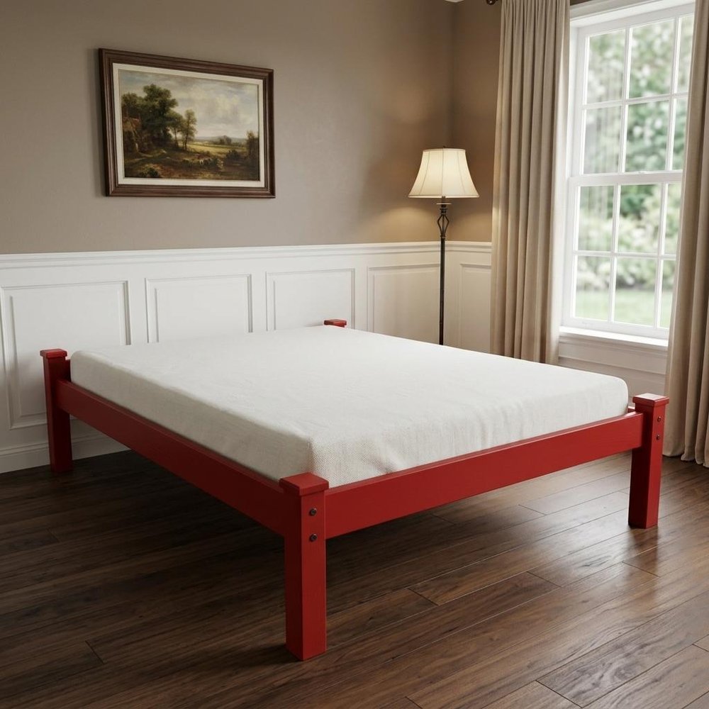 Red Solid Wood Full Bed Frame