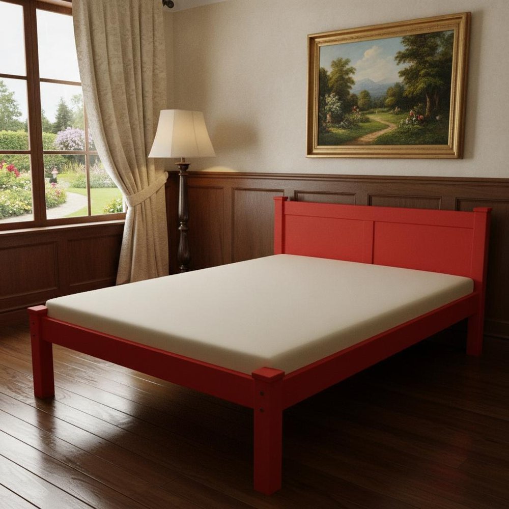 Red Solid Wood Full Bed Frame HomeRoots