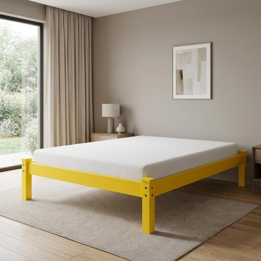 Canary Yellow Solid Wood Queen Bed Frame — view 7