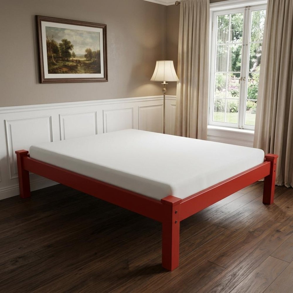 Red Solid Wood Queen Bed Frame