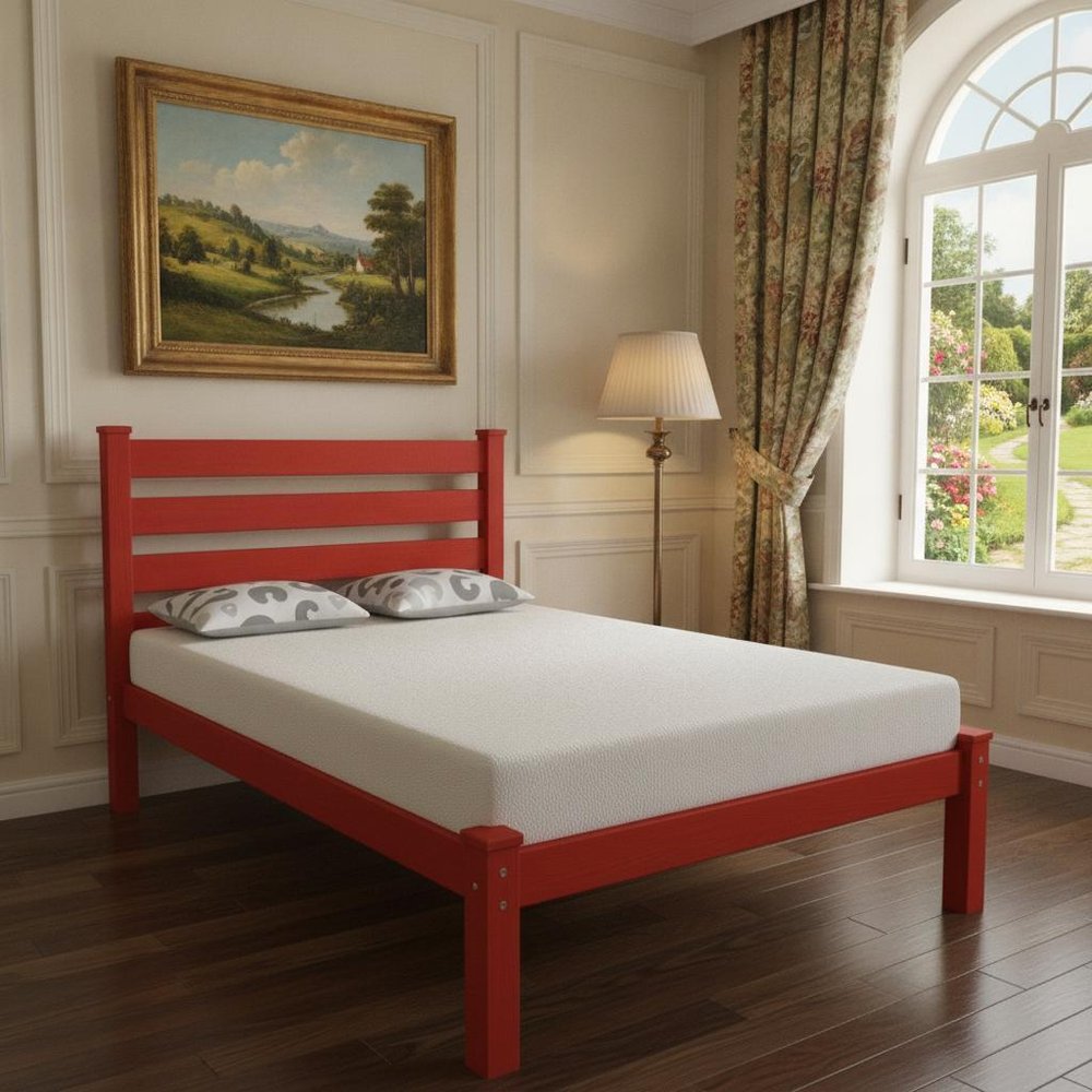 Red Solid Wood Twin Bed Frame HomeRoots