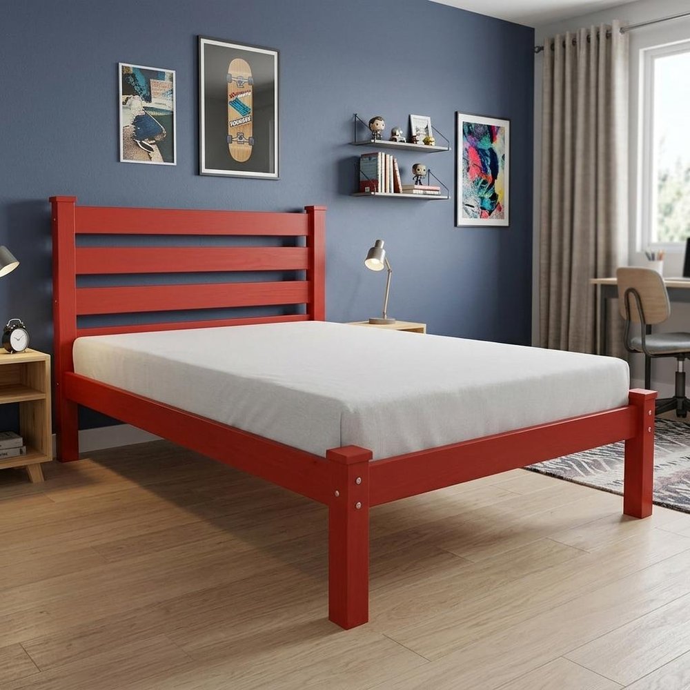 Red Solid Wood Twin Bed Frame — view 7