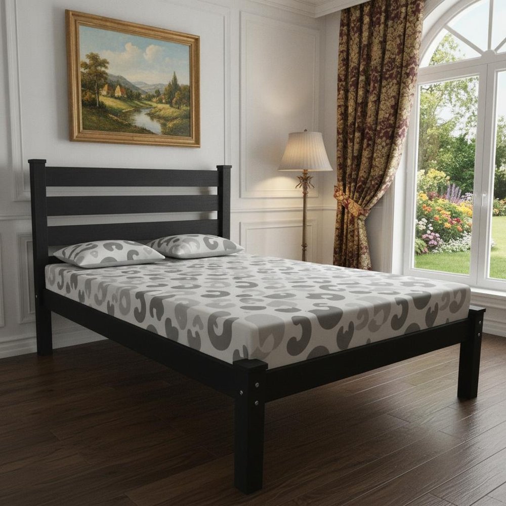 Black Solid Wood Full Bed Frame HomeRoots