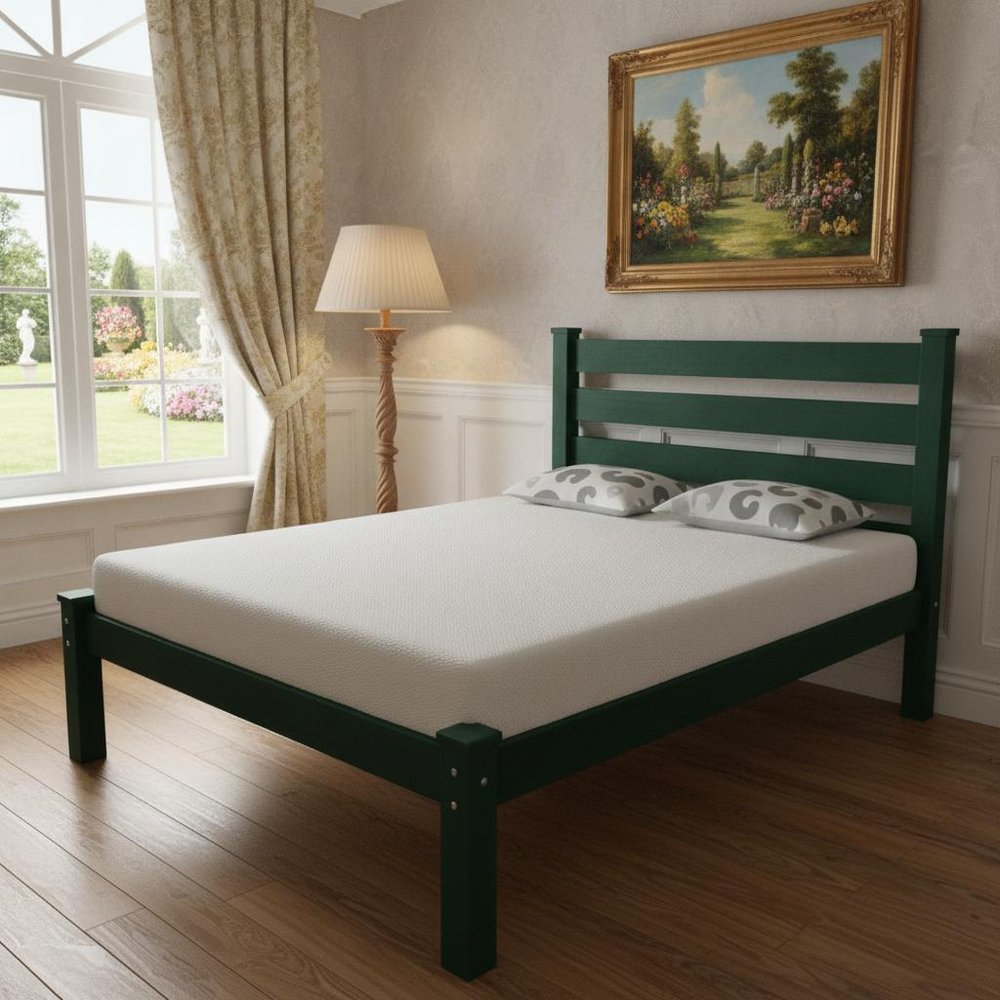 Dark Green Solid Wood Full Bed Frame HomeRoots
