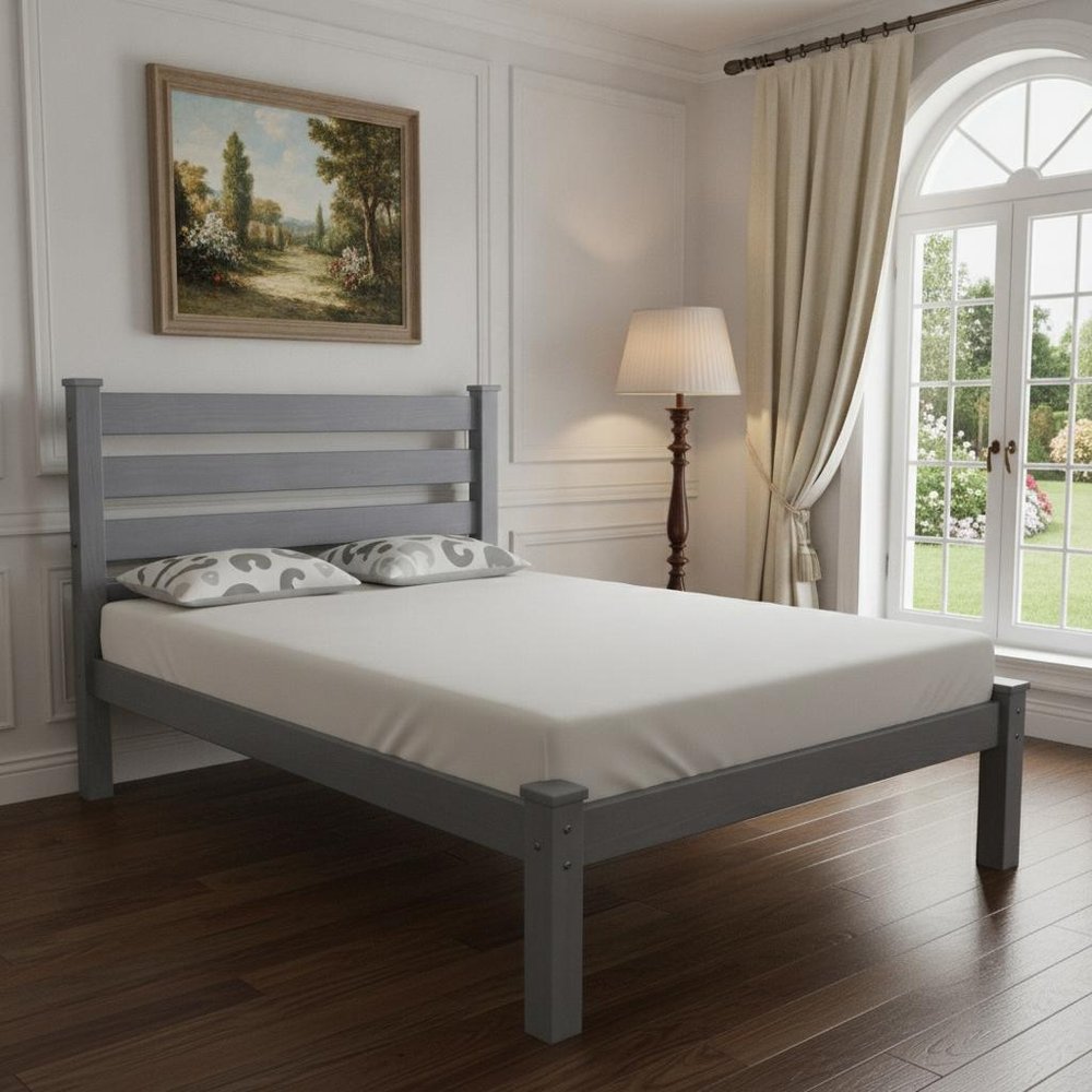 Gray Solid Wood Full Bed Frame HomeRoots