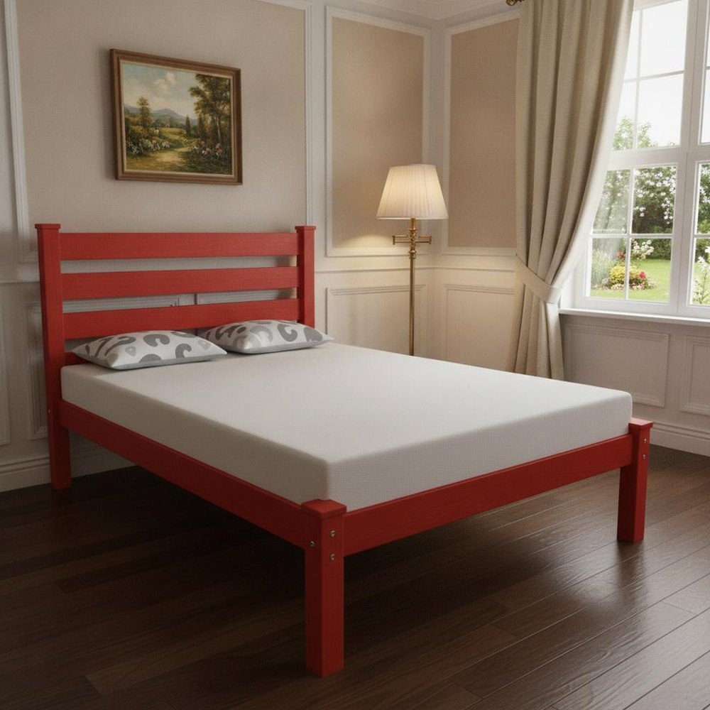 Red Solid Wood Full Bed Frame HomeRoots