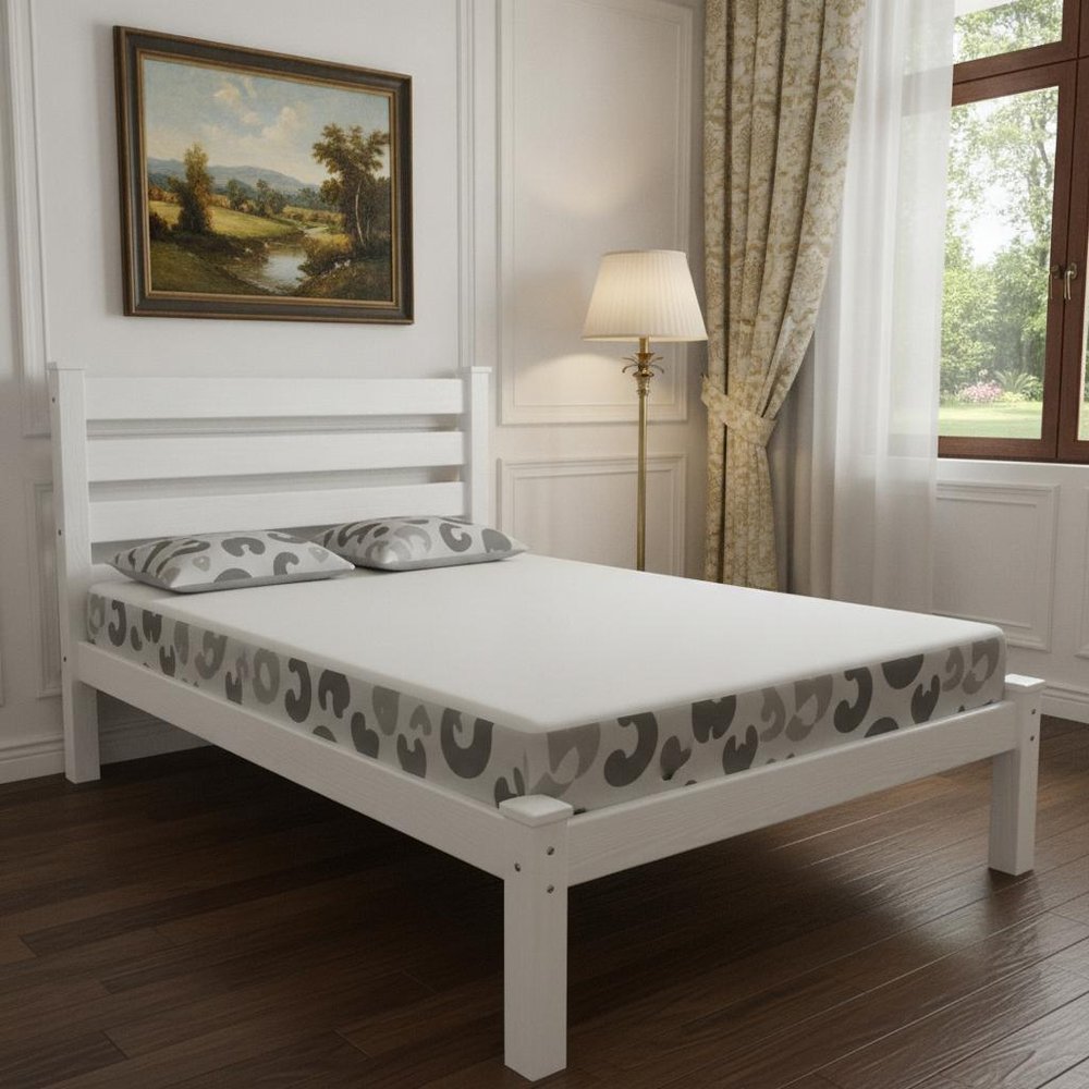 White Solid Wood Full Bed Frame HomeRoots