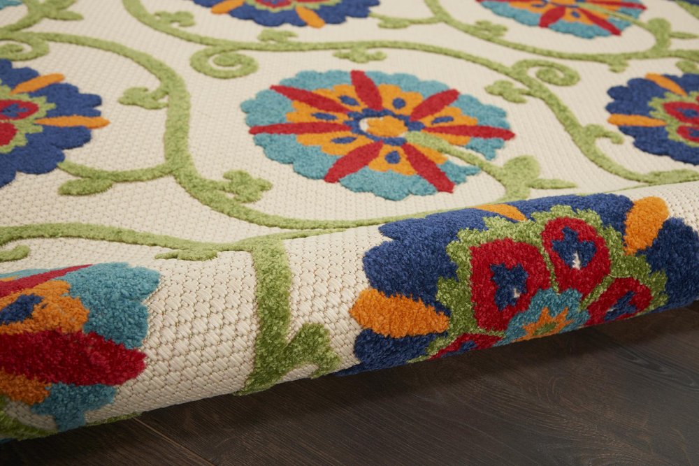 5' X 8' Navy Blue Beige Green Blue And Red Floral Indoor Outdoor Area Rug — view 25