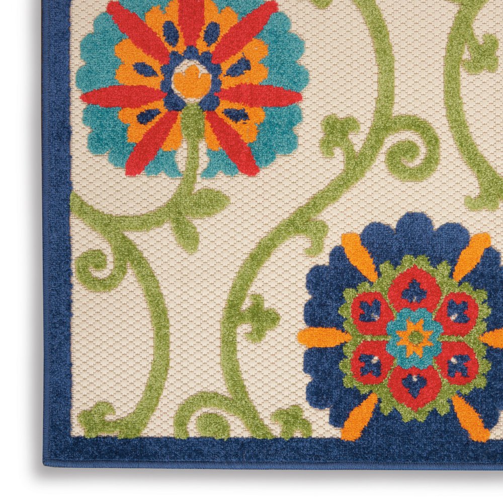 5' X 8' Navy Blue Beige Green Blue And Red Floral Indoor Outdoor Area Rug HomeRoots