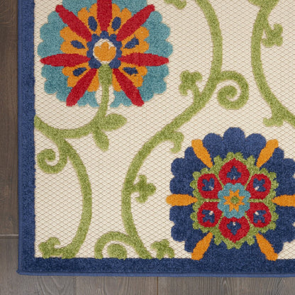 5' X 8' Navy Blue Beige Green Blue And Red Floral Indoor Outdoor Area Rug HomeRoots