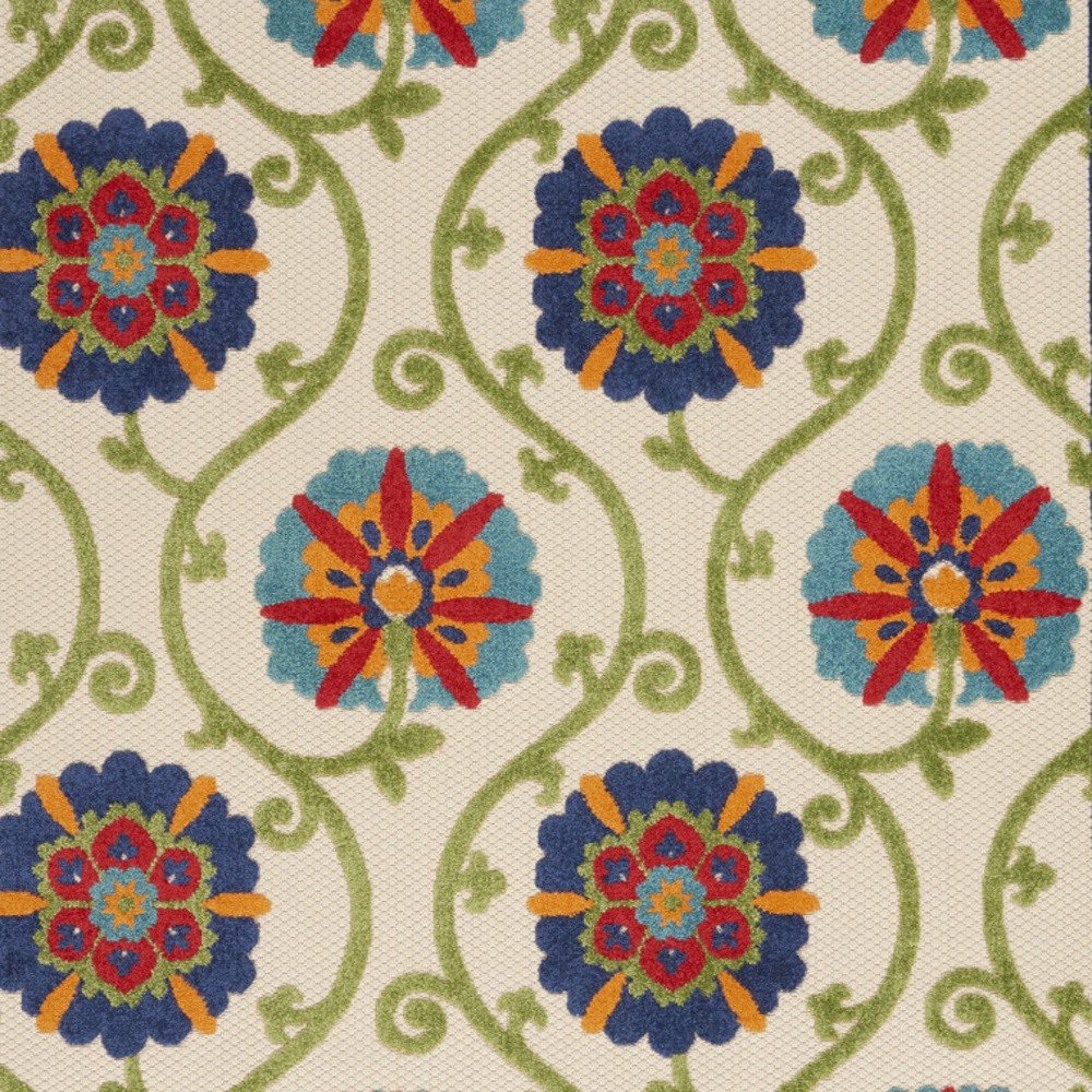 5' X 8' Navy Blue Beige Green Blue And Red Floral Indoor Outdoor Area Rug — view 15