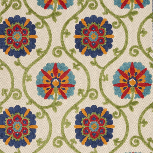5' X 8' Navy Blue Beige Green Blue And Red Floral Indoor Outdoor Area Rug