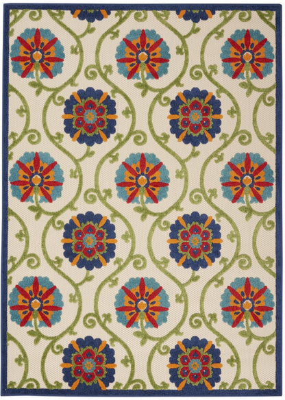 8' X 11' Navy Blue Beige Green Blue And Red Floral Indoor Outdoor Area Rug HomeRoots