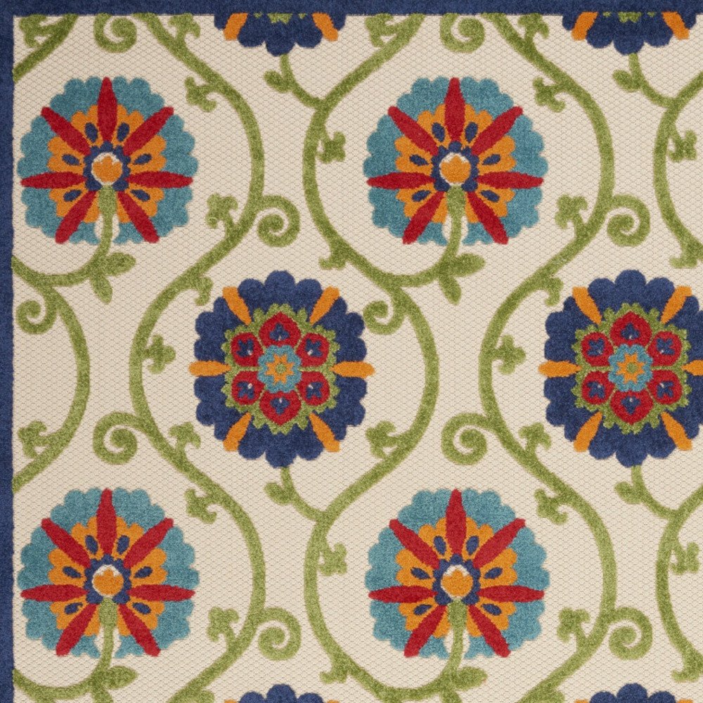 8' X 11' Navy Blue Beige Green Blue And Red Floral Indoor Outdoor Area Rug — view 4