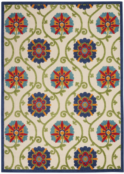 8' X 11' Navy Blue Beige Green Blue And Red Floral Indoor Outdoor Area Rug HomeRoots