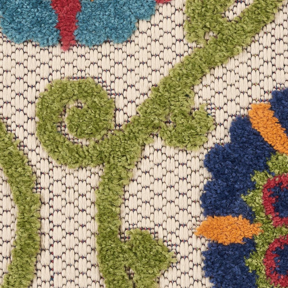 8' X 11' Navy Blue Beige Green Blue And Red Floral Indoor Outdoor Area Rug HomeRoots