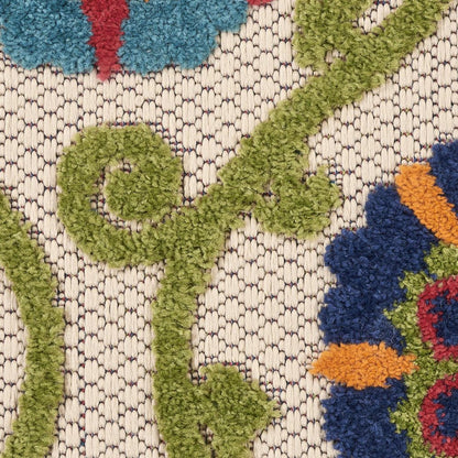 8' X 11' Navy Blue Beige Green Blue And Red Floral Indoor Outdoor Area Rug HomeRoots